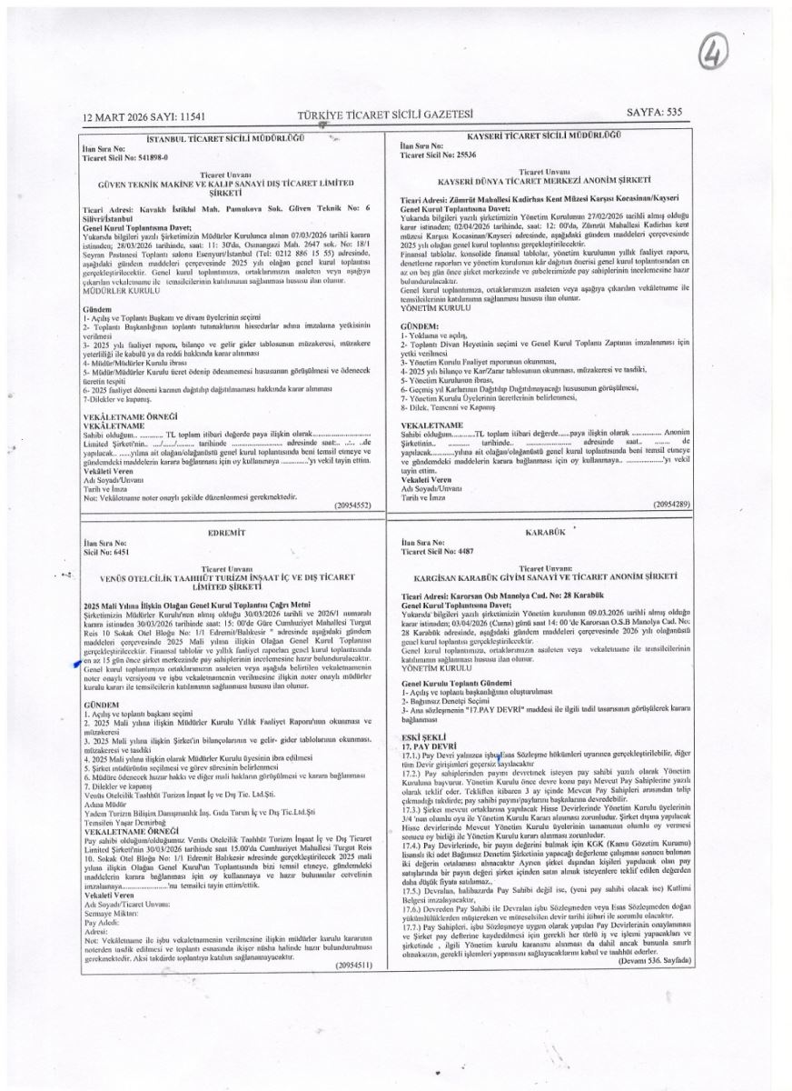 Venüs Termal Otel Genel Kurul Toplantısı